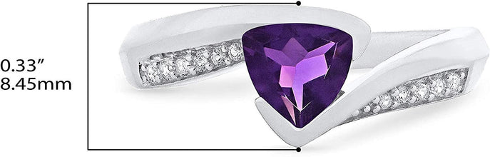 .925 Sterling Silver Trillion-Cut Birthstone & Lab Grown White Sapphire or CZ Double Shank Bypass Style Fashion Ring - Choice of Gem Color/Month