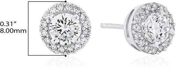 .925 Sterling Silver Birthstone and Lab Grown White Sapphire or CZ Halo Stud Earrings - Choice of Gem Color/Month