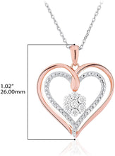 14K Rose Gold Plated .925 Sterling Silver 1/10 Cttw Diamond Cluster Hearts Pendant Necklace with 18