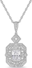 .925 Sterling Silver & Emerald Cut White Cubic Zirconia Milgrain Bezels Vintage Reproduction Geometric Pendant Necklace - 20”