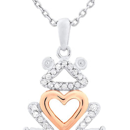 Two Tone 14K Rose Gold Plated .925 Sterling Silver 1/10 Cttw Diamond Frog with Heart Pendant Necklace with Cable Chain- 20” (I-J Color, I2-I3 Clarity)