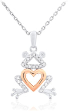 Two Tone 14K Rose Gold Plated .925 Sterling Silver 1/10 Cttw Diamond Frog with Heart Pendant Necklace with Cable Chain- 20” (I-J Color, I2-I3 Clarity)