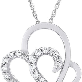.925 Sterling Silver Cubic Zirconia Intertwined Double Heart Pendant Necklace with 18" Rope Chain