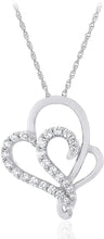 .925 Sterling Silver Cubic Zirconia Intertwined Double Heart Pendant Necklace with 18