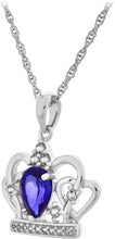 .925 Sterling Silver Lab Grown Pear Blue Sapphire & Lab Grown White Sapphire Heart Filigree Tiara Pendant Necklace on 18
