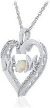 .925 Sterling Silver Dancing Gemstone 'Mom' Heart Pendant Necklace with Lab Grown White Sapphires on 18