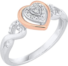 14K Rose Gold Plated .925 Sterling Silver Diamond Accented Three Heart Infinity Promise Ring (I-J Color, I2-I3 Clarity)