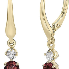 14K Yellow Gold Plated .925 Sterling Silver Oval Cut Birthstone & Created White Sapphire Leverback Dangle Earrings - Choice of Birthstone/Month