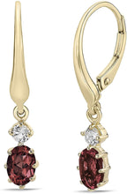 14K Yellow Gold Plated .925 Sterling Silver Oval Cut Birthstone & Created White Sapphire Leverback Dangle Earrings - Choice of Birthstone/Month