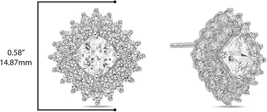 .925 Sterling Silver & Round Cushion Cut White Cubic Zirconia 5/8