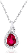 .925 Sterling Silver Pear-Shaped Birthstone & Lab Grown White Sapphire or CZ Teardrop Pendant Necklace on 18