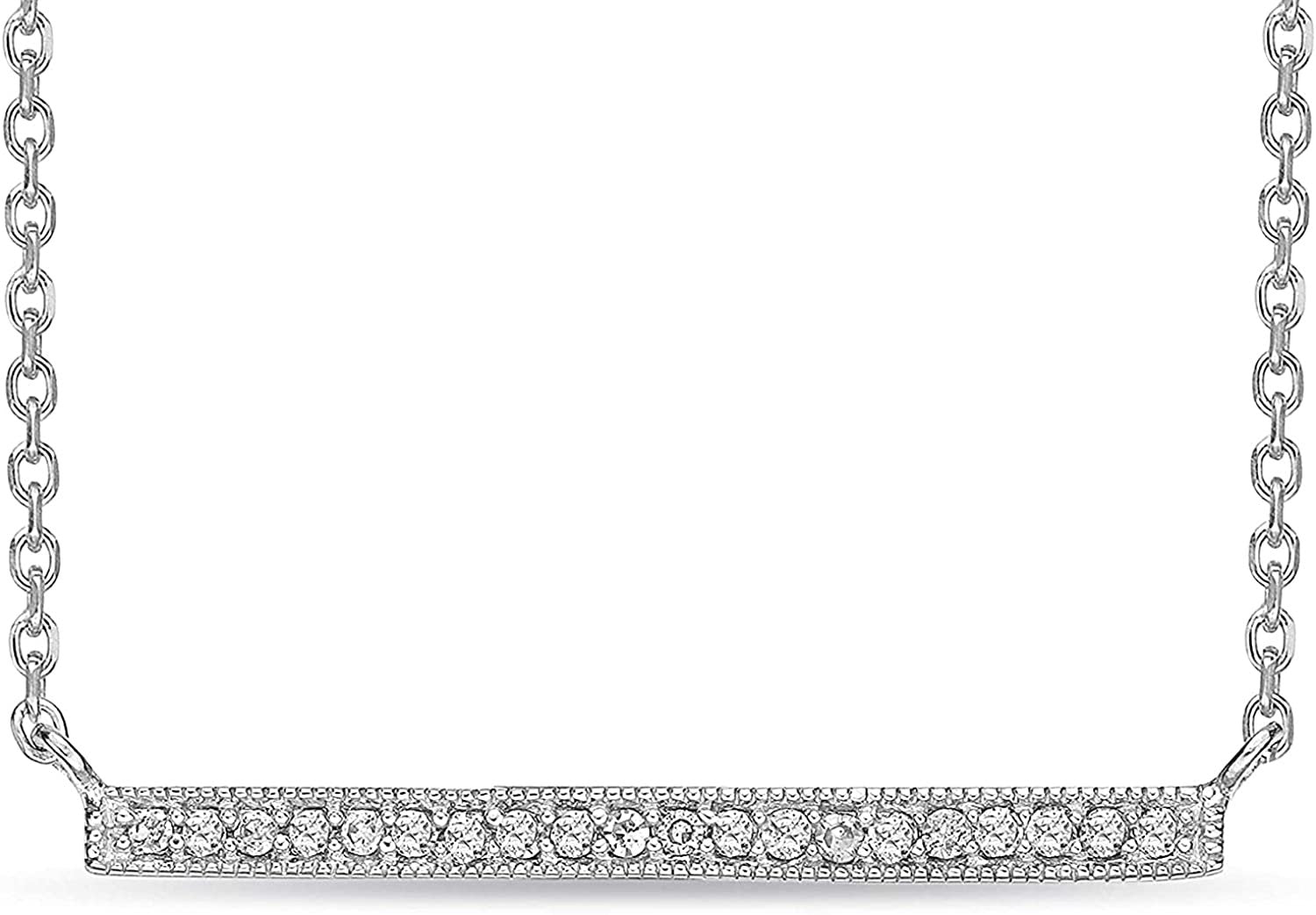 .925 Sterling Silver 1/10 Cttw Diamond 1" Horizontal Milgrain Edged Bar Pendant with Cable Chain Necklace - 20” (I-J Color, I2-I3 Clarity)