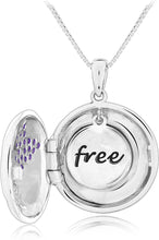 .925 Sterling Silver Purple Amethyst and White Topaz Round Locket Two Butterflies with Dangling Charm “Free” Pendant Necklace - 18”