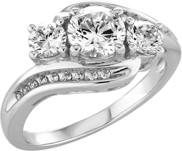 .925 Sterling Silver Cubic Zirconia Diagonal Three Stone Bypass Engagement Ring