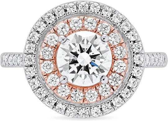 14K Rose Gold Plated .925 Sterling Silver Cubic Zirconia Double Halo Ring