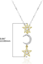 14K Yellow Gold Plated .925 Sterling Silver 1/10 Cttw Diamond Stars & Moon Celestial Pendant Necklace - 18” (I-J Color, I2-I3 Clarity)