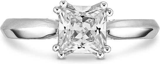 .925 Sterling Silver Square Princess Cut Cubic Zirconia Cathedral Solitaire Engagement Ring