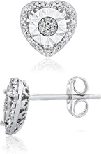 .925 Sterling Silver 1/10 Cttw Diamond Heart Shaped Miracle Set Halo Stud Pierced Earrings (I-J Color, I2-I3 Clarity)