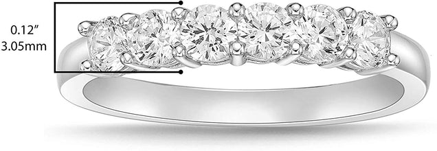 .925 Sterling Silver & Round Brilliant Cut White Cubic Zirconia Six Stone Prong Set Band Anniversary or Engagement Ring