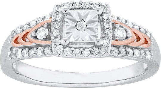 14K Rose Gold Plated .925 Sterling Silver 1/4 Cttw Round Diamond Chevron Accented Ring (I-J Color, I2-I3 Clarity)