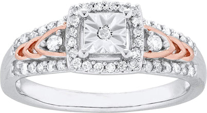 14K Rose Gold Plated .925 Sterling Silver 1/4 Cttw Round Diamond Chevron Accented Ring (I-J Color, I2-I3 Clarity)