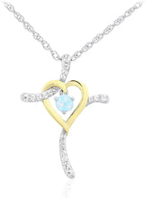 Two Tone 14K Yellow Gold Plated .925 Sterling Silver, Dangling Gemstone & Lab Grown White Sapphire Heart Cross Pendant Necklace 20” - Choice of Color