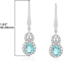 Sterling Silver Teardrop Birthstone & Lab Grown White Sapphire or CZ Art Deco Drop Hinged Latch Back Dangle Earrings - Choice of Gem Color/Month
