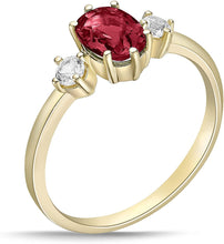 14K Yellow Gold Plated .925 Sterling Silver Oval Cut Birthstone & Created White Sapphire Three Stone Engagement Ring - Choice of Birthstone/Month