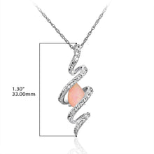 .925 Sterling Silver Pear Shape Lab Grown Pink Opal & Lab Grown White Sapphires in Helix Style Pendant Necklace on 18