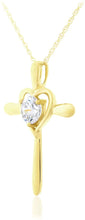 10K Yellow Gold White Cubic Zirconia Heart Flared Cross Pendant Necklace with Rope Chain - 20”