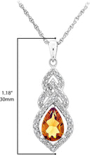 .925 Sterling Silver, Brown Pear Cut Cognac Quartz & Lab-Grown White Sapphire 1-1/4