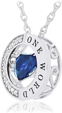 .925 Sterling Silver, Heart Cut Lab-Grown Blue Sapphire & Lab-Grown White Sapphire Dancing Heart “One World” Peace Pendant Necklace - 18”