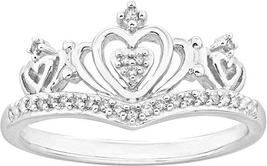 .925 Sterling Silver Lab Created White Sapphire Filigree Tiara Band Ring