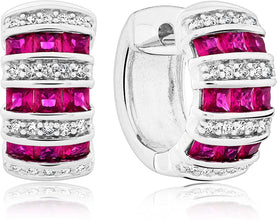 .925 Sterling Silver, Red Princess Cut Lab Grown Ruby & Lab Grown White Sapphire 5/8