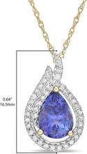 10K Yellow Gold, Pear Cut Violet Tanzanite & 1/6 Cttw Diamond Halo Teardrop Pendant Necklace with Rope Chain (H-I Color, I1-I2 Clarity) - 20”
