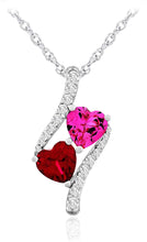 .925 Sterling Silver, Heart Cut Lab-Grown Ruby and Lab-Grown Pink Sapphire & Lab-Grown White Sapphire Bypass Style Hearts Pendant Necklace - 18”