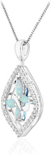 .925 Sterling Silver Created White Opal, Swiss Blue Topaz, Sky Blue Topaz & Created White Sapphire Reversible Butterfly Pendant Necklace - 18