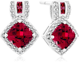 .925 Sterling Silver, 3-1/5 Cttw Cushion & Princess Cut Lab-Grown Red Ruby & Lab-Grown White Sapphire 5/8