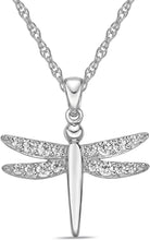 .925 Sterling Silver & White Cubic Zirconia Dragonfly Dangling Pendant Necklace with Rope Chain - 20”