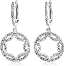 .925 Sterling Silver 1/2 Cttw Diamond Scalloped Circle Huggie Drop Earrings (I-J Color, I3 Clarity)