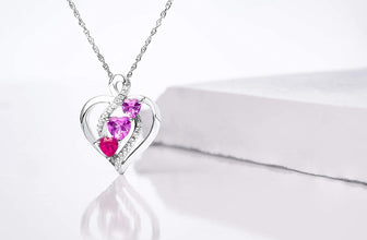 .925 Sterling Silver Heart Cut Lab-Grown Ruby & Heart Cut Lab-Grown Pink and White Sapphire 3 Heart Infinity Pendant Necklace - 18”