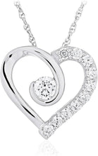 .925 Sterling Silver Round Shape Cubic Zirconia Center-stone Swirled Heart Pendant Necklace on 18