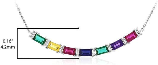 .925 Sterling Silver Lab Grown Sapphire Multicolored Rainbow Baguette Necklace