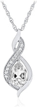 Sterling Silver Pear Birthstone & Lab Grown White Sapphire or CZ Milgrain Twist Pendant Necklace with 18