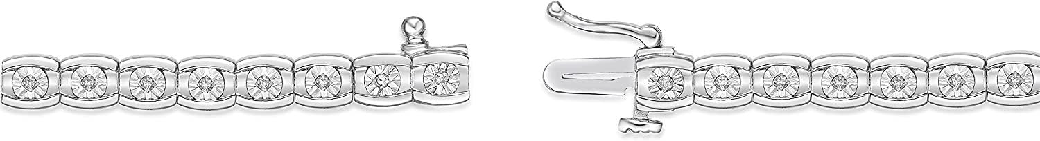 .925 Sterling Silver 1/4 Cttw Diamond Miracle Plate Channel Set in Curved Rectangular Links Tennis Bracelet (I-J Color, I2-I3 Clarity) - 7-1/4