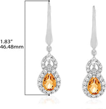 Sterling Silver Teardrop Birthstone & Lab Grown White Sapphire or CZ Art Deco Drop Hinged Latch Back Dangle Earrings - Choice of Gem Color/Month
