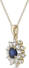 10K Yellow Gold Round Genuine Precious Gemstone & White Topaz Halo Pendant Necklace - 18
