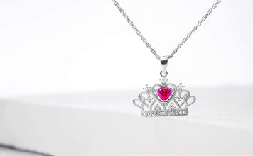 .925 Sterling Silver Heart Lab Grown Ruby & Lab Grown White Sapphire Heart Filigree Tiara Pendant Necklace on 18