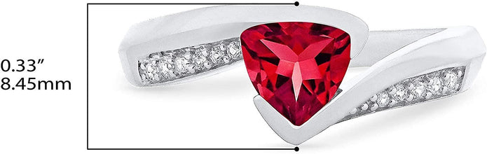 .925 Sterling Silver Trillion-Cut Birthstone & Lab Grown White Sapphire or CZ Double Shank Bypass Style Fashion Ring - Choice of Gem Color/Month