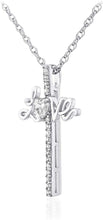.925 Sterling Silver Heart Cut White Cubic Zirconia “Love” Cross Pendant Necklace with Rope Chain - 20”